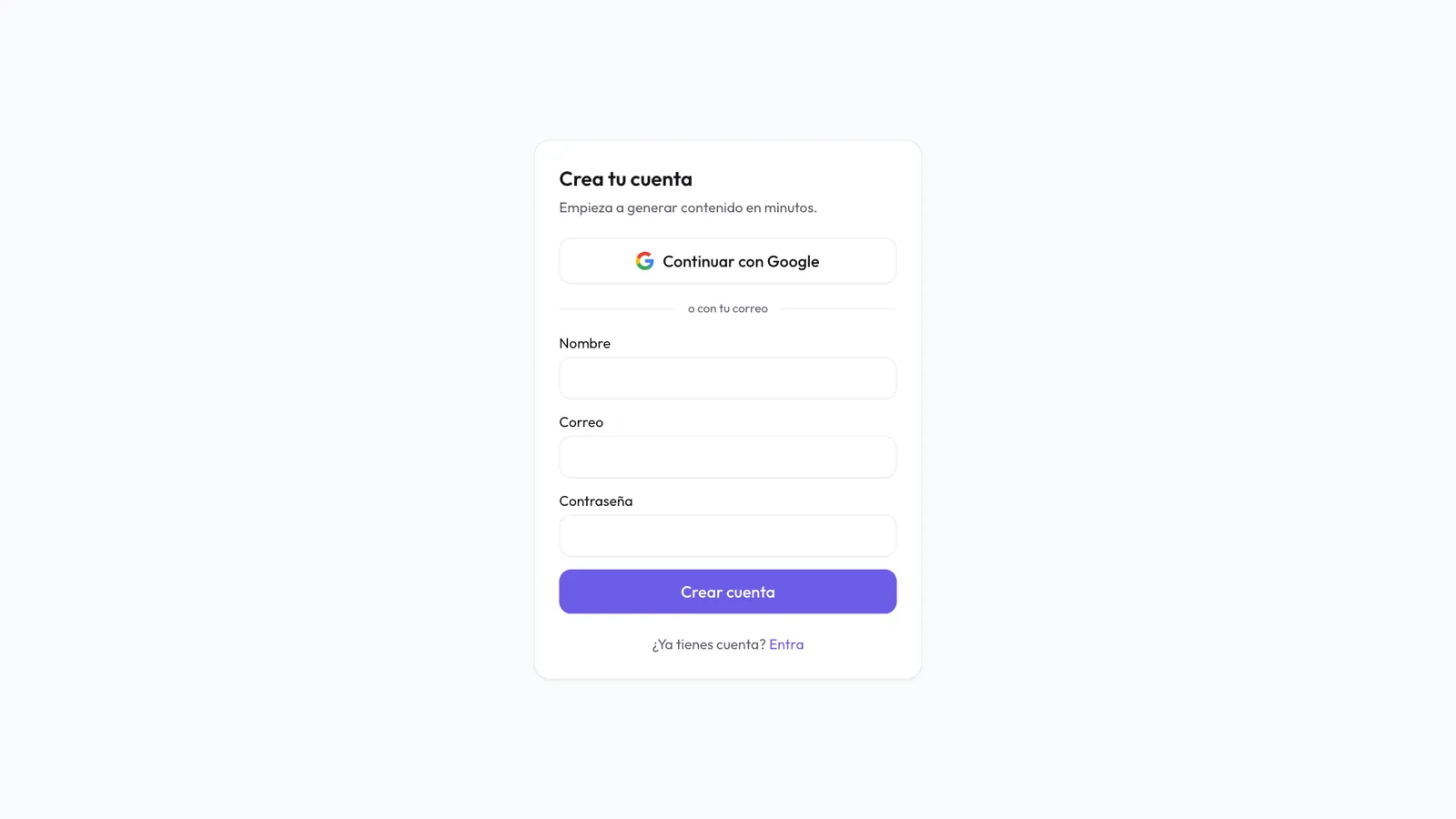 Crea tu cuenta: Entra a predia.ai y crea tu cuenta. Puedes continuar con Google o usar tu correo.